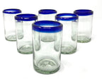 Cobalt Blue Rim Juice Glasses - Set of 6 (8 oz each) by Dos Sueños