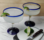 Cobalt Blue Rim Margarita Glasses - Set of 4 (16 oz each) by Dos Sueños
