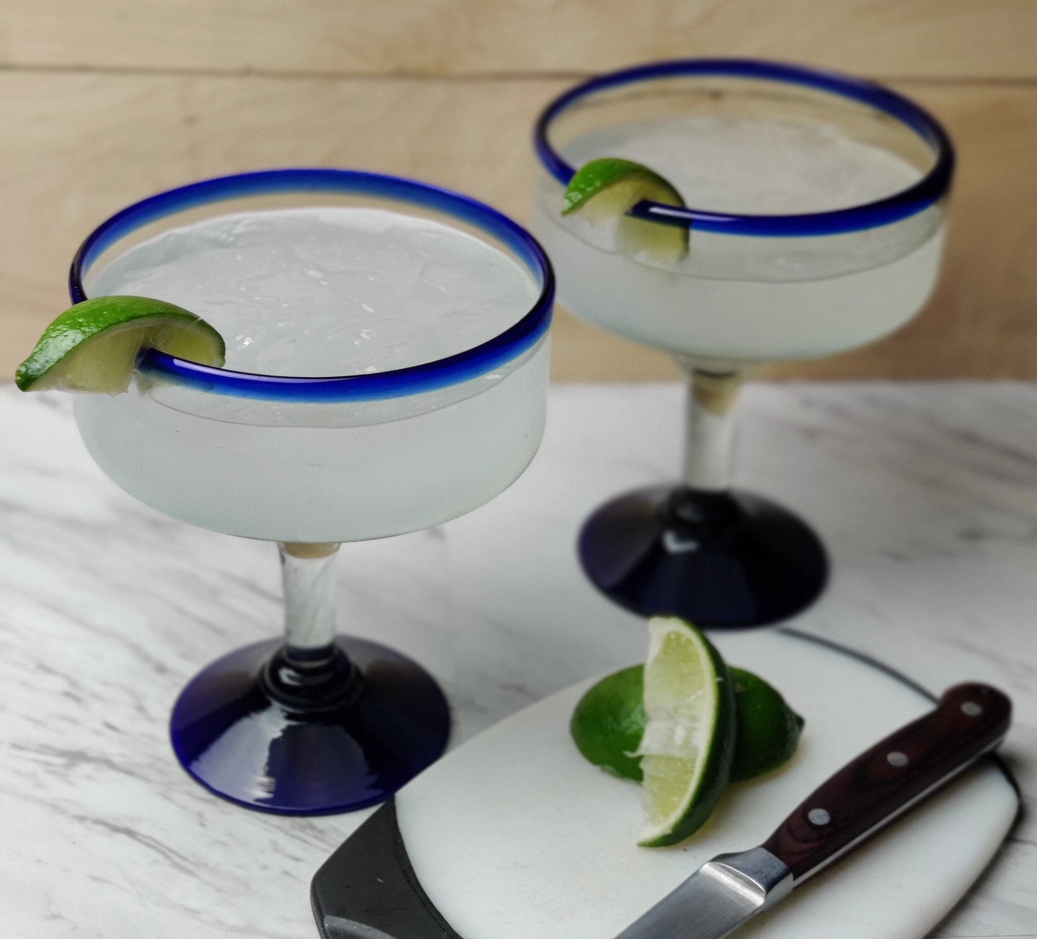 Cobalt Blue Rim Margarita Glasses - Set of 4 (16 oz each) by Dos Sueños