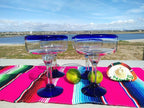 Cobalt Blue Rim Margarita Glasses - Set of 4 (16 oz each) by Dos Sueños