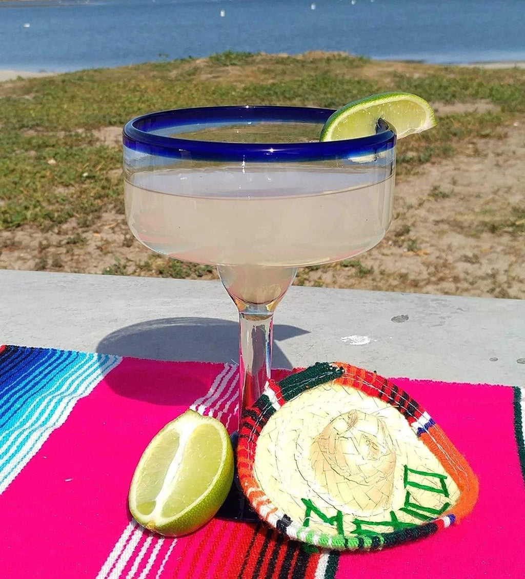 Cobalt Blue Rim Margarita Glasses - Set of 4 (16 oz each) by Dos Sueños