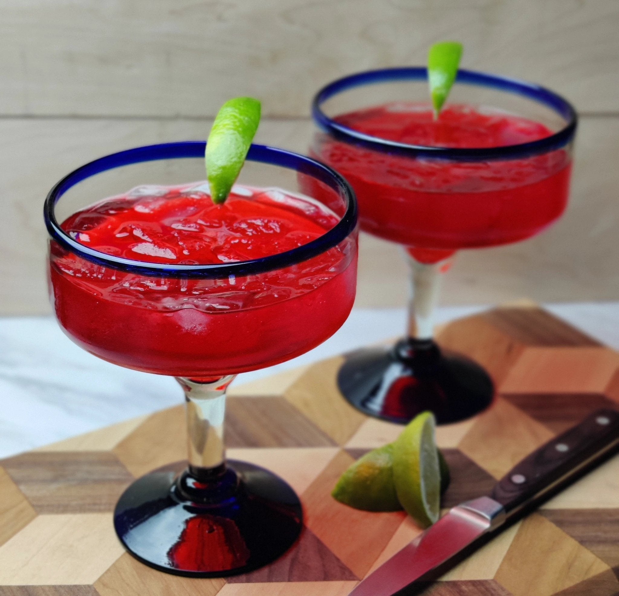 Cobalt Blue Rim Margarita Glasses - Set of 4 (16 oz each) by Dos Sueños