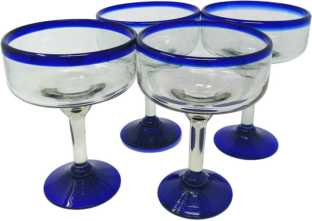 Cobalt Blue Rim Margarita Glasses - Set of 4 (16 oz each) by Dos Sueños