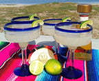 Cobalt Blue Rim Margarita Glasses - Set of 4 (16 oz each) by Dos Sueños