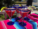Cobalt Blue Rim Modern Margarita Glasses - Martini Style - Set of 4 (12 oz each) by Dos Sueños