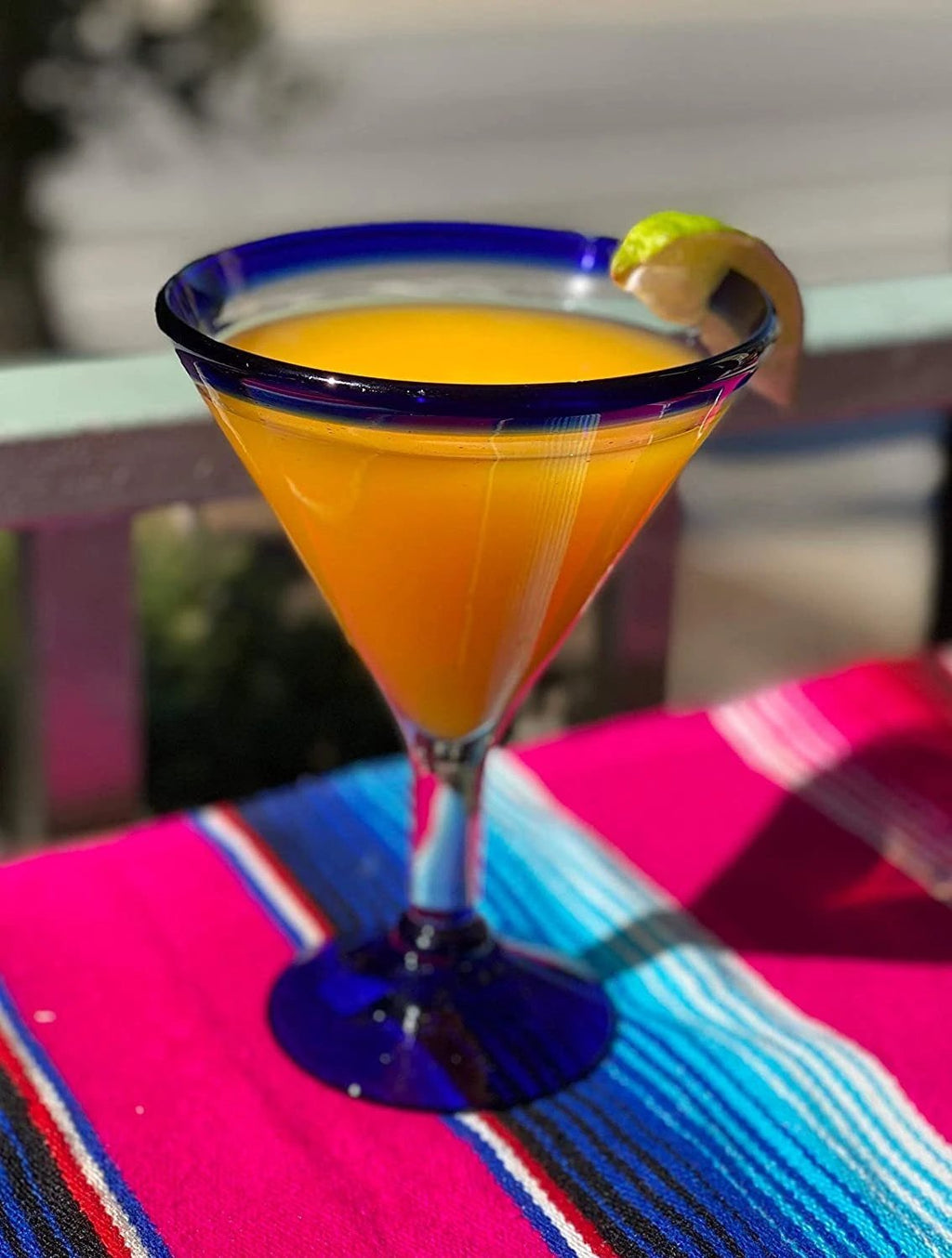 Cobalt Blue Rim Modern Margarita Glasses - Martini Style - Set of 4 (12 oz each) by Dos Sueños