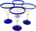 Cobalt Blue Rim Modern Margarita Glasses - Martini Style - Set of 4 (12 oz each) by Dos Sueños