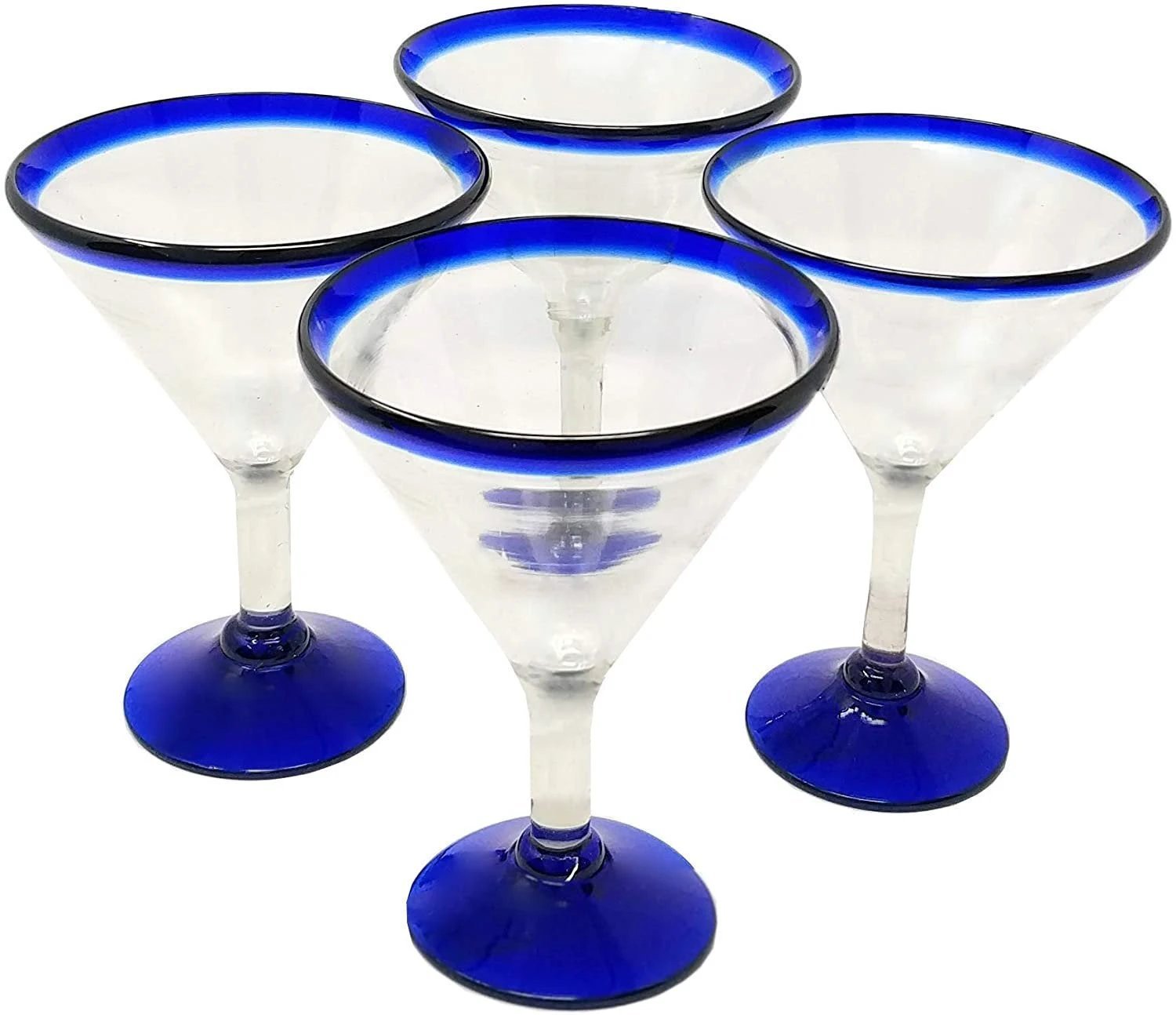 Cobalt Blue Rim Modern Margarita Glasses - Martini Style - Set of 4 (12 oz each) by Dos Sueños