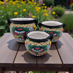 Cobalt Blue Rim Talavera Pot Trio | Small Hand-Painted Planters Talavera Flower Pot La Vie Bien Cobalt Blue Rim Talavera Pot Trio | Small Hand-Painted Planters