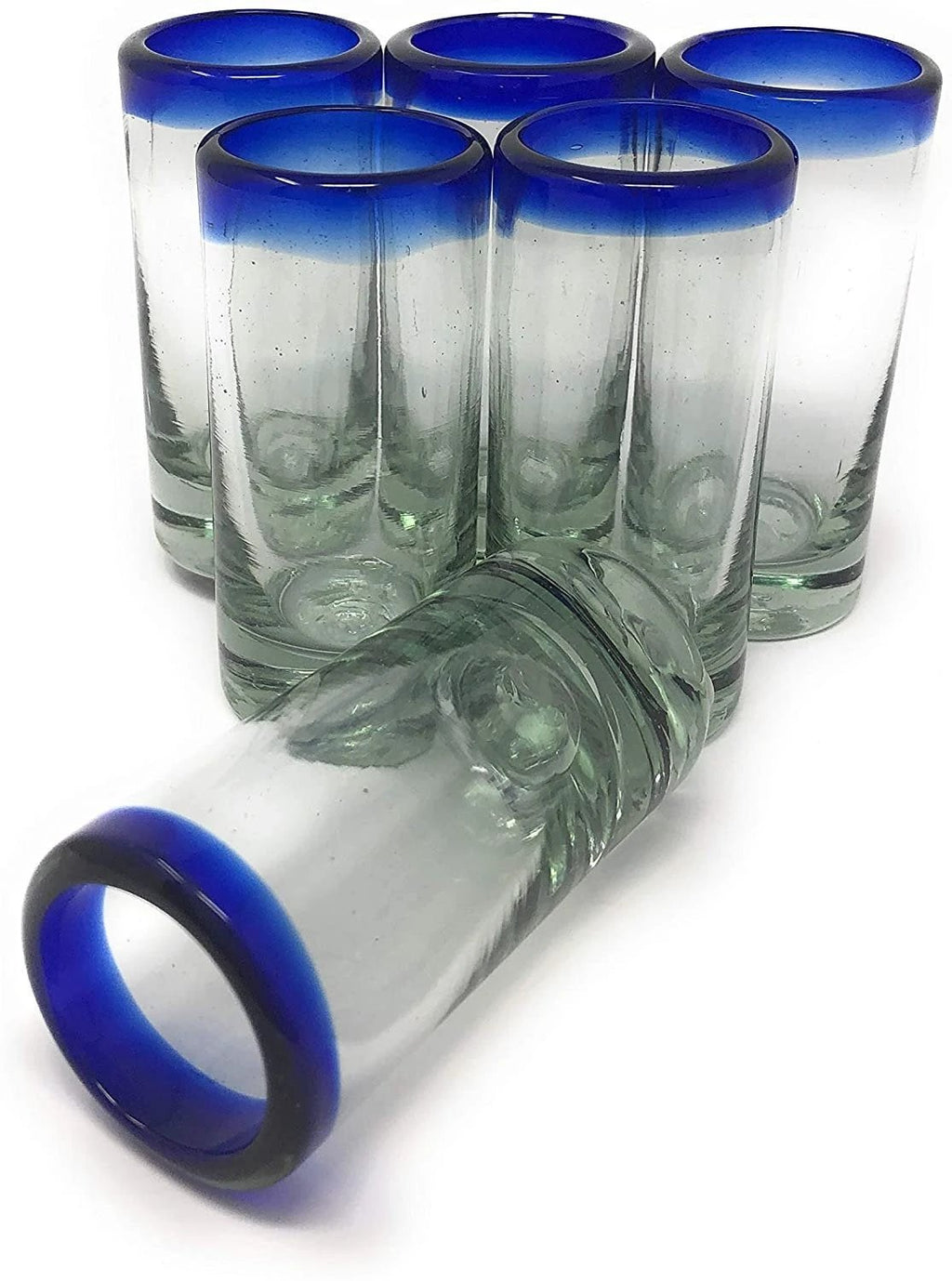 Cobalt Blue Rim Tequila Shot Glasses - Set of 6 (2 oz each) by Dos Sueños
