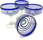 Cobalt Blue Spiral Design Margarita Glasses - Set of 4 (16 oz each) by Dos Sueños