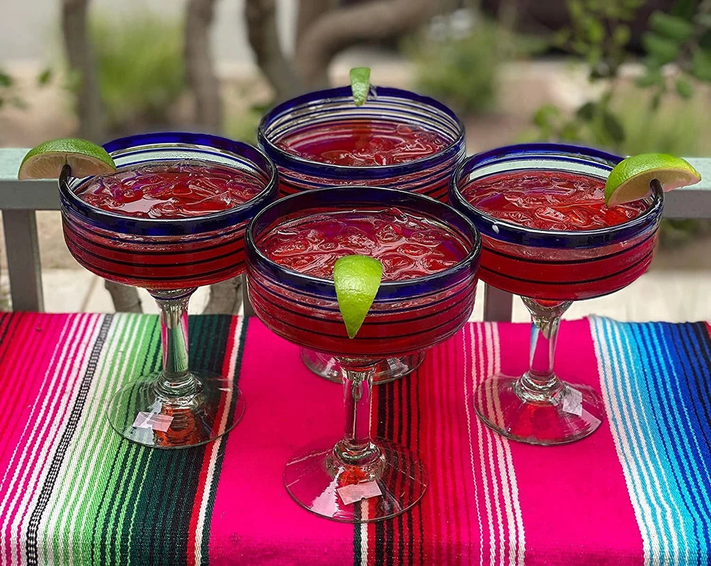 Cobalt Blue Spiral Design Margarita Glasses - Set of 4 (16 oz each) by Dos Sueños
