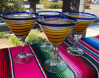 Cobalt Blue Spiral Design Modern Margarita Glasses - Martini Style - Set of 4 (12 oz each) by Dos Sueños
