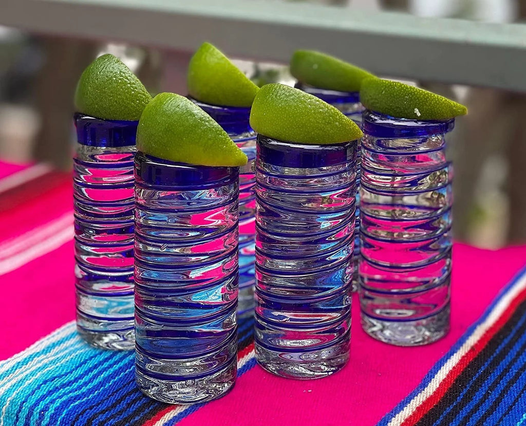 Cobalt Blue Spiral Tequila Shot Glasses - Set of 6 (2 oz each) by Dos Sueños