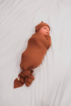 Cocoa Ribbed Stretch Swaddle by Little Mae & Co