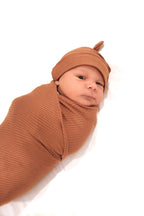 Cocoa Ribbed Stretch Swaddle by Little Mae & Co