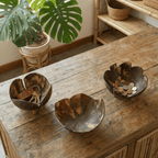 Coconut Bowls in Set of 3 | Decorative Boho Rustic Footed Bowls by The Bullish Store
