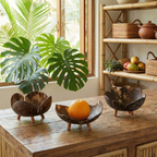 Coconut Bowls in Set of 3 | Decorative Boho Rustic Footed Bowls by The Bullish Store