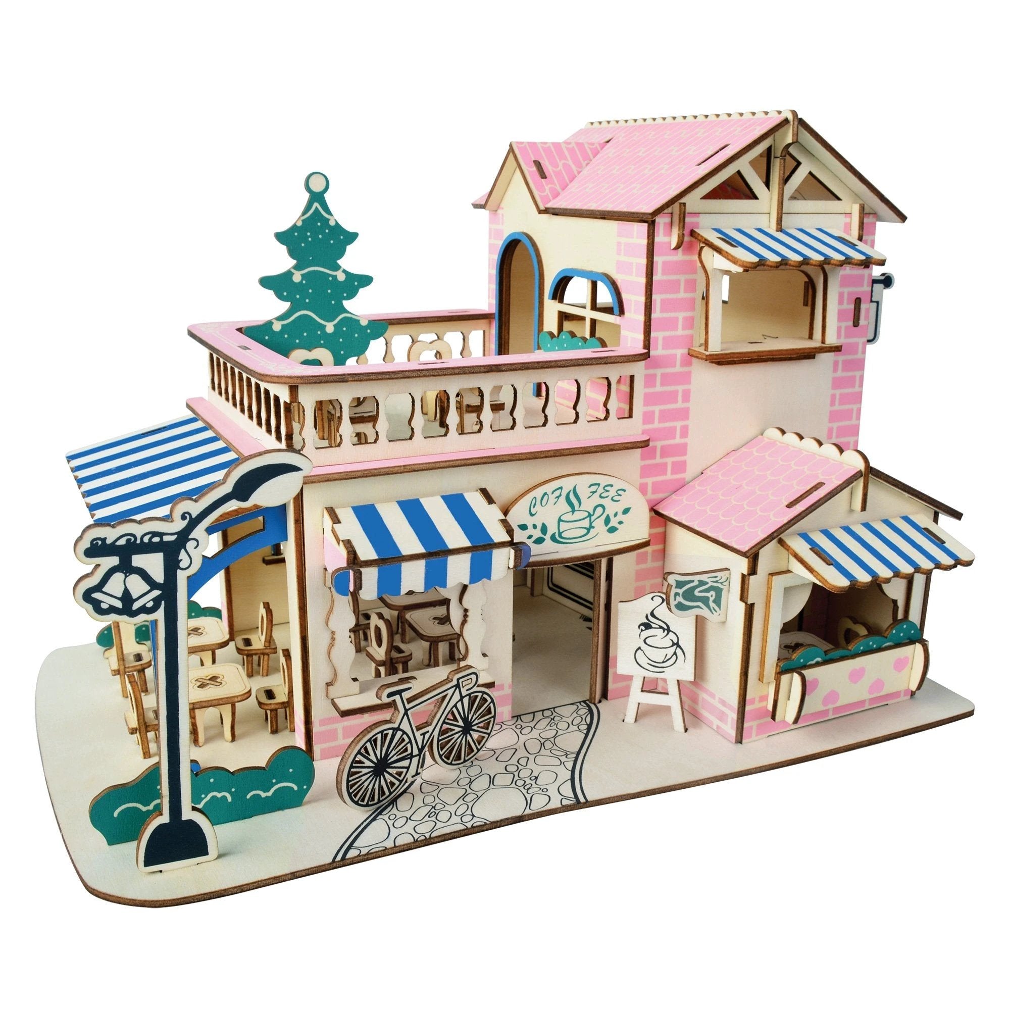 Coffee Shop Building Model Kit - Wooden Laser-Cut 3D Puzzle (161 Pcs) by BestPysanky