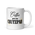 Coffee gives me chutzpah White glossy mug by La Vie Bien