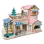 Coffee Shop Building Model Kit - Wooden Laser - Cut 3D Puzzle (161 Pcs)