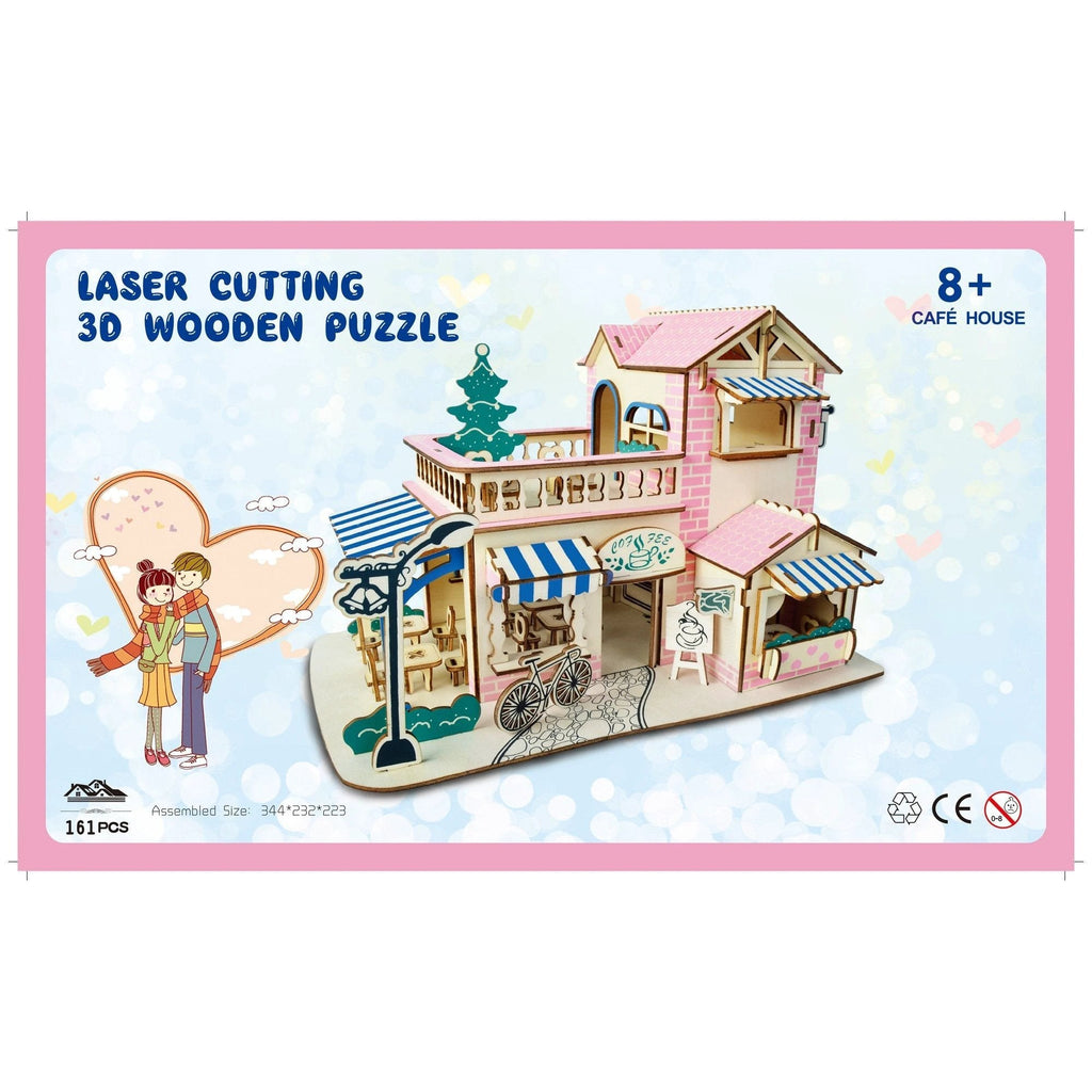 Coffee Shop Building Model Kit - Wooden Laser - Cut 3D Puzzle (161 Pcs)