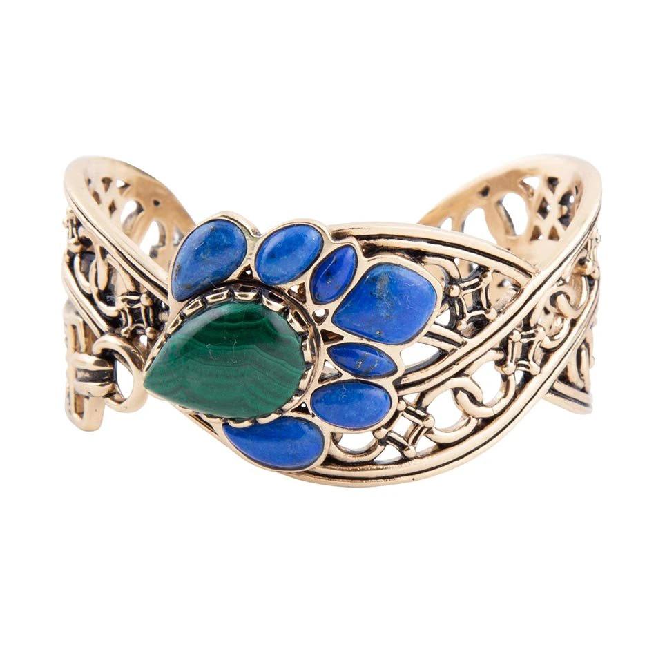 Cognate Green Malachite and Blue Lapis Golden Cuff Bracelet by Barse Jewelry