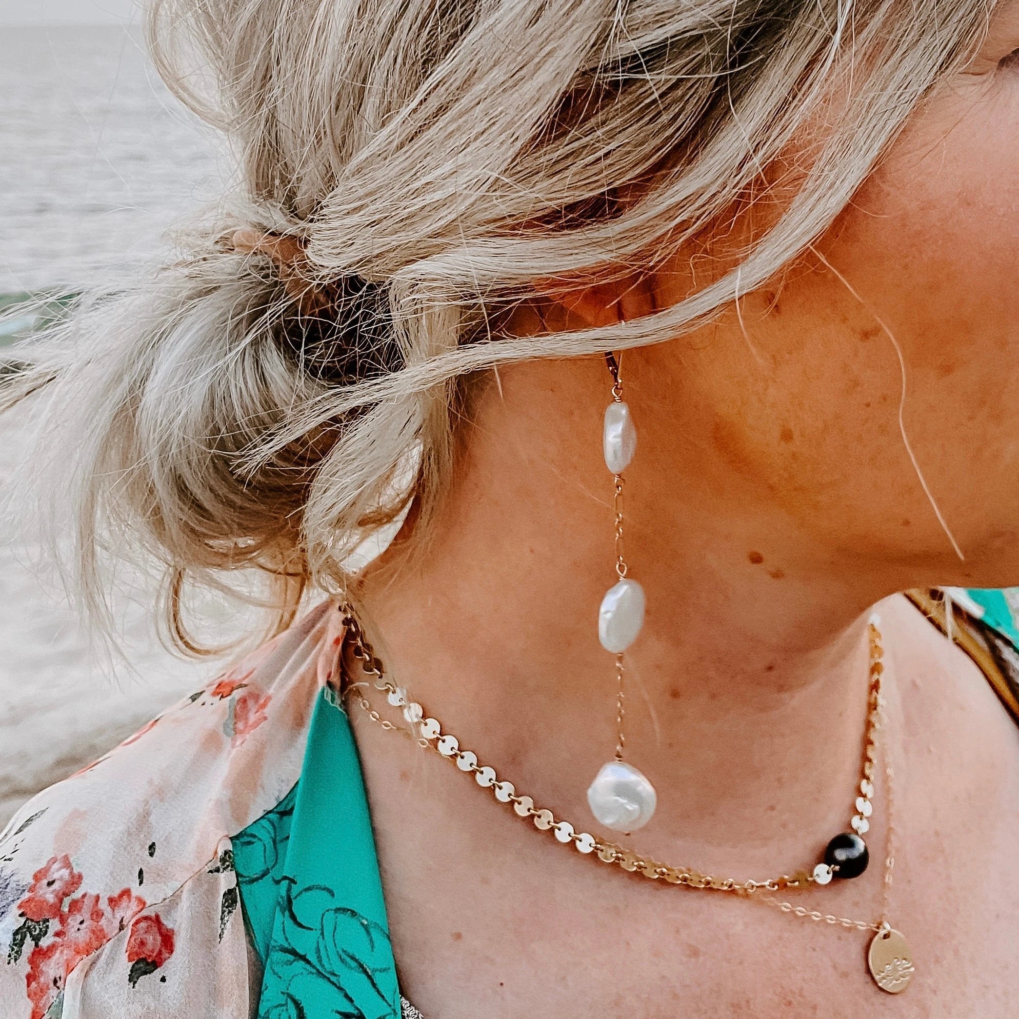 Coin Pearl Earrings by Derive Jewelry