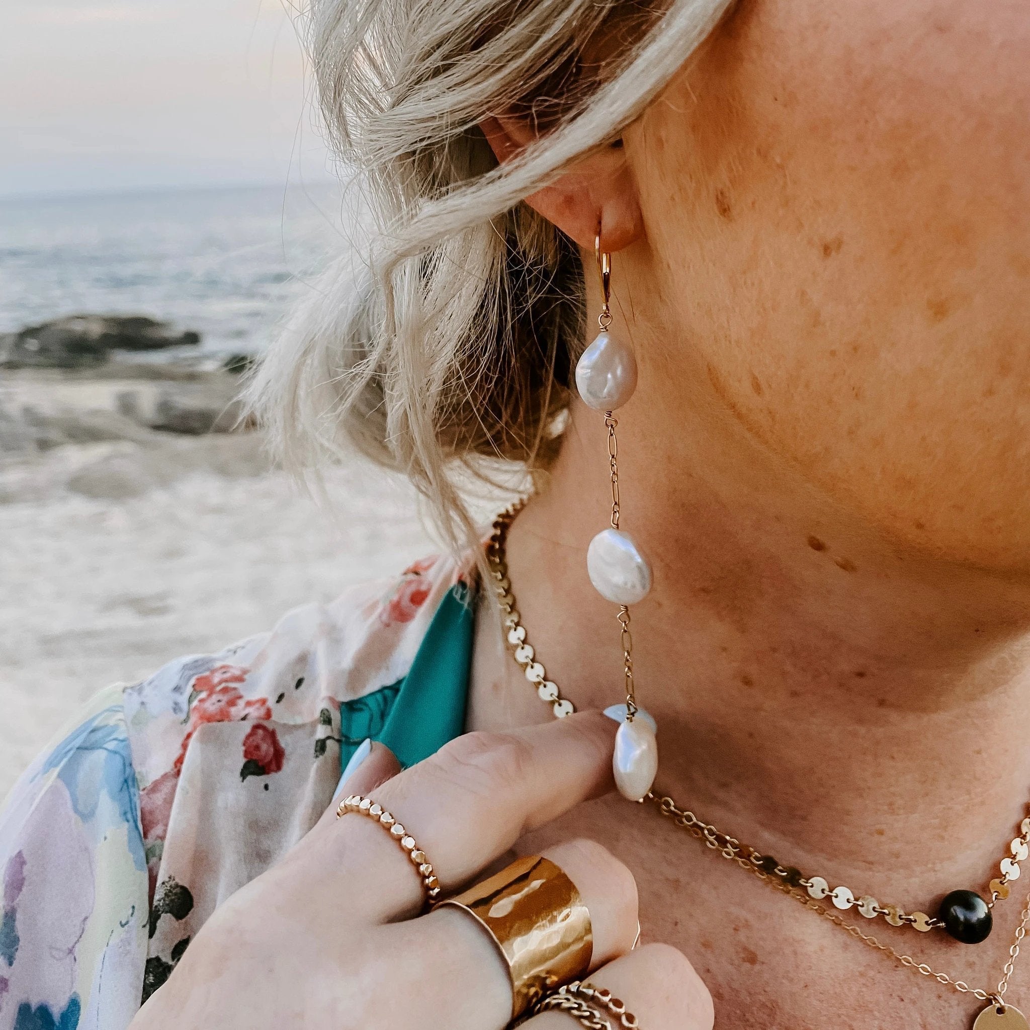 Coin Pearl Earrings by Derive Jewelry