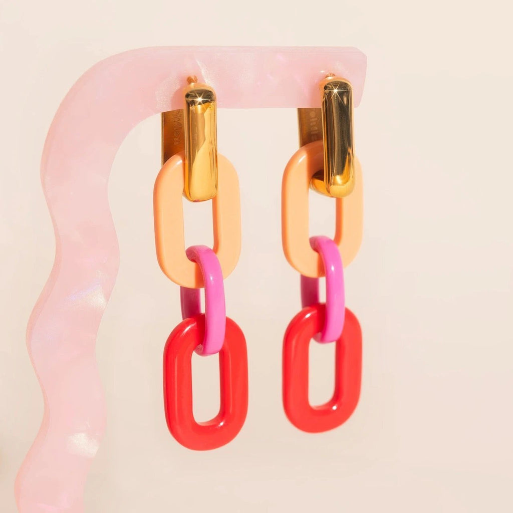 Color Block Acrylic Chain Huggie Hoop Charms by Oh Clementine
