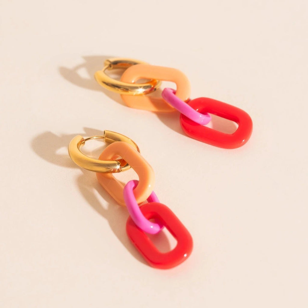 Color Block Acrylic Chain Huggie Hoop Charms by Oh Clementine