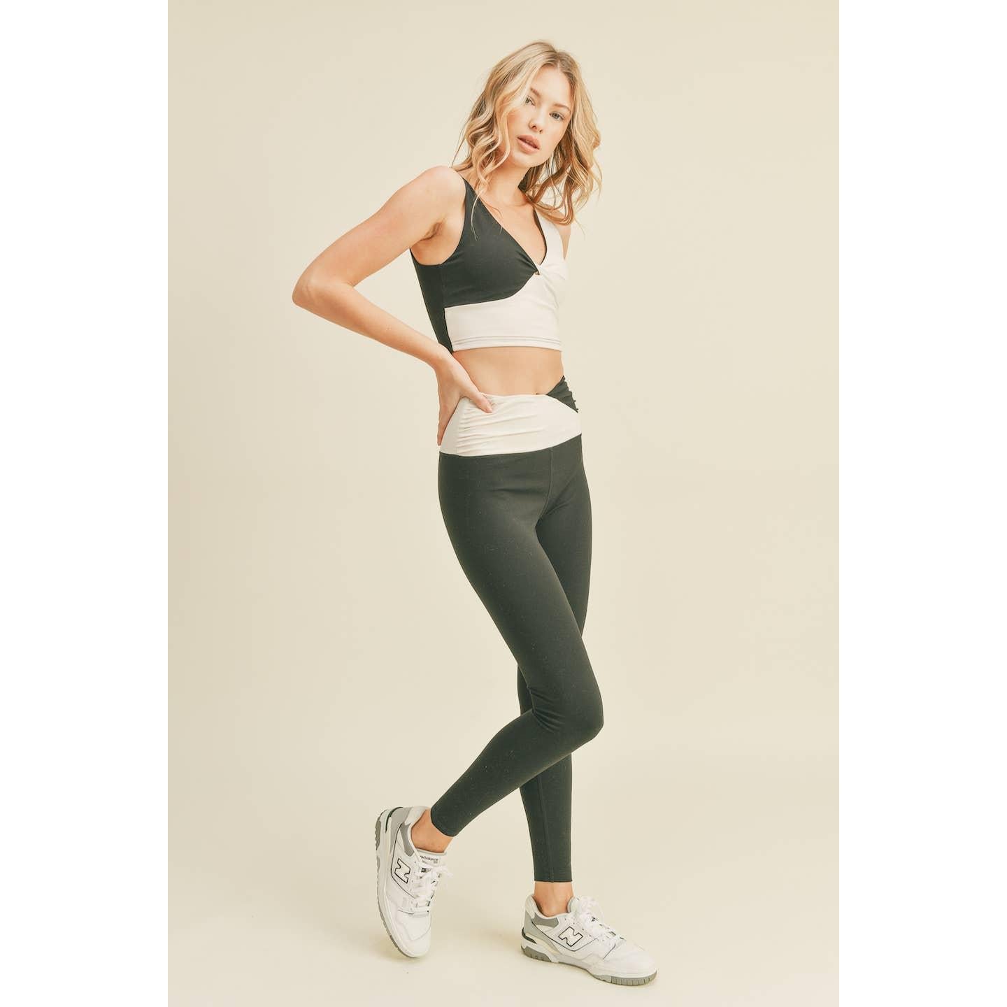 Color Block Front - Twist Top & Leggings Set in Black or Pink [Sizes S - L]