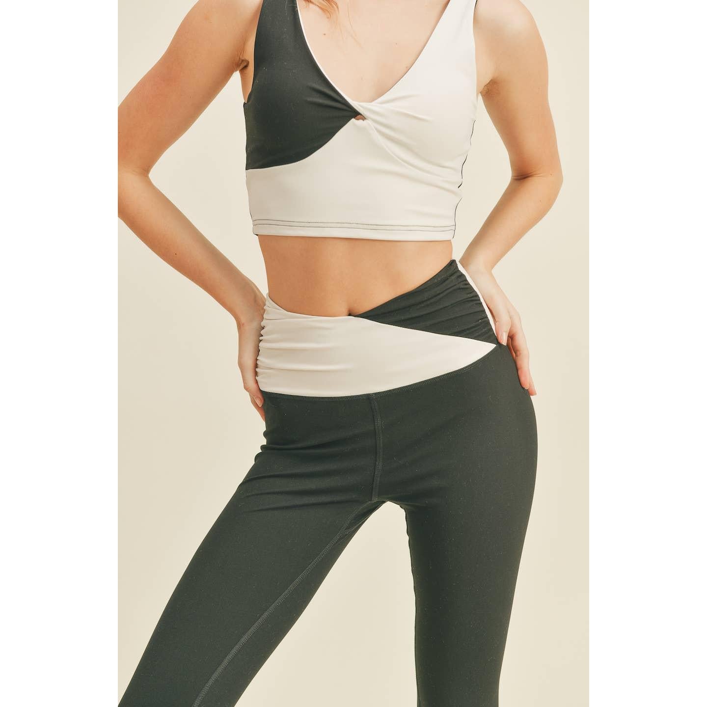 Color Block Front - Twist Top & Leggings Set in Black or Pink [Sizes S - L]