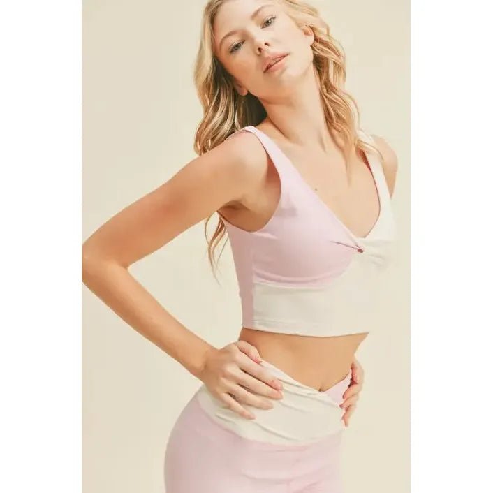 Color Block Front - Twist Top & Leggings Set in Black or Pink [Sizes S - L]