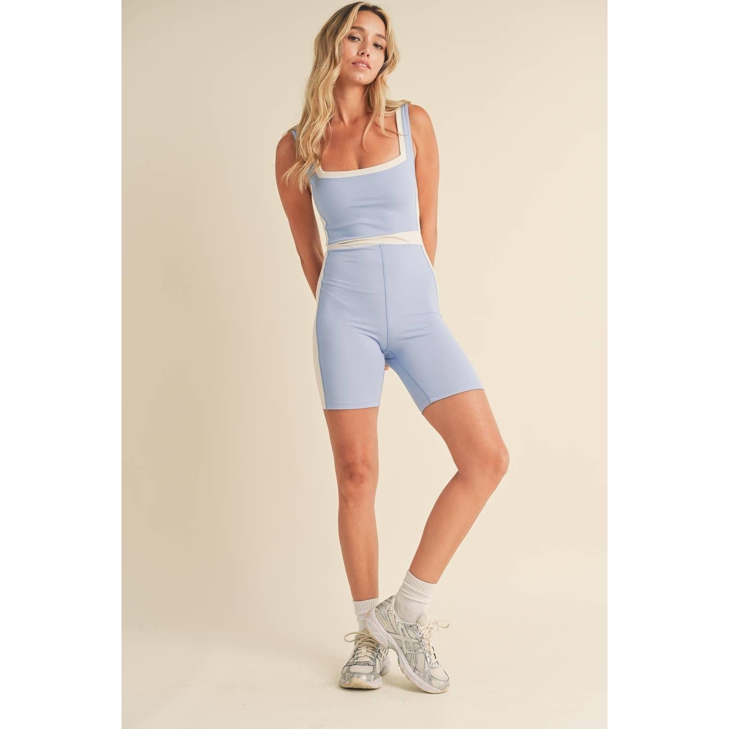 Color Block Romper in Blue [Sizes S - L]