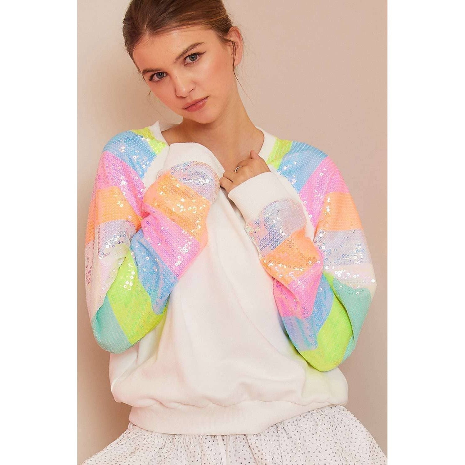 Color Block Sequin Sleeves French Terry Top [Available in SM - L]