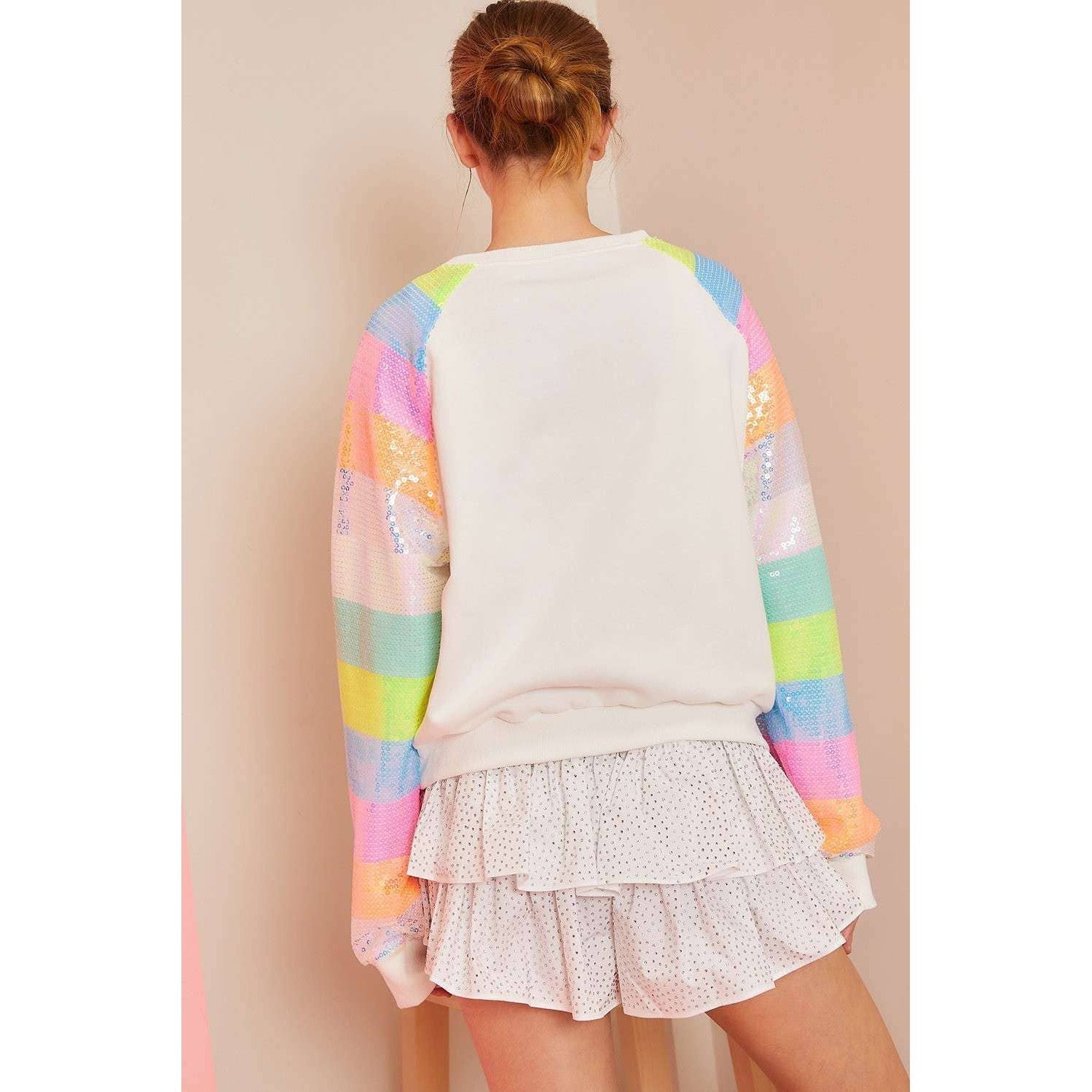 Color Block Sequin Sleeves French Terry Top [Available in SM - L]