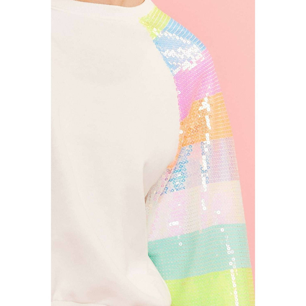 Color Block Sequin Sleeves French Terry Top [Available in SM - L]