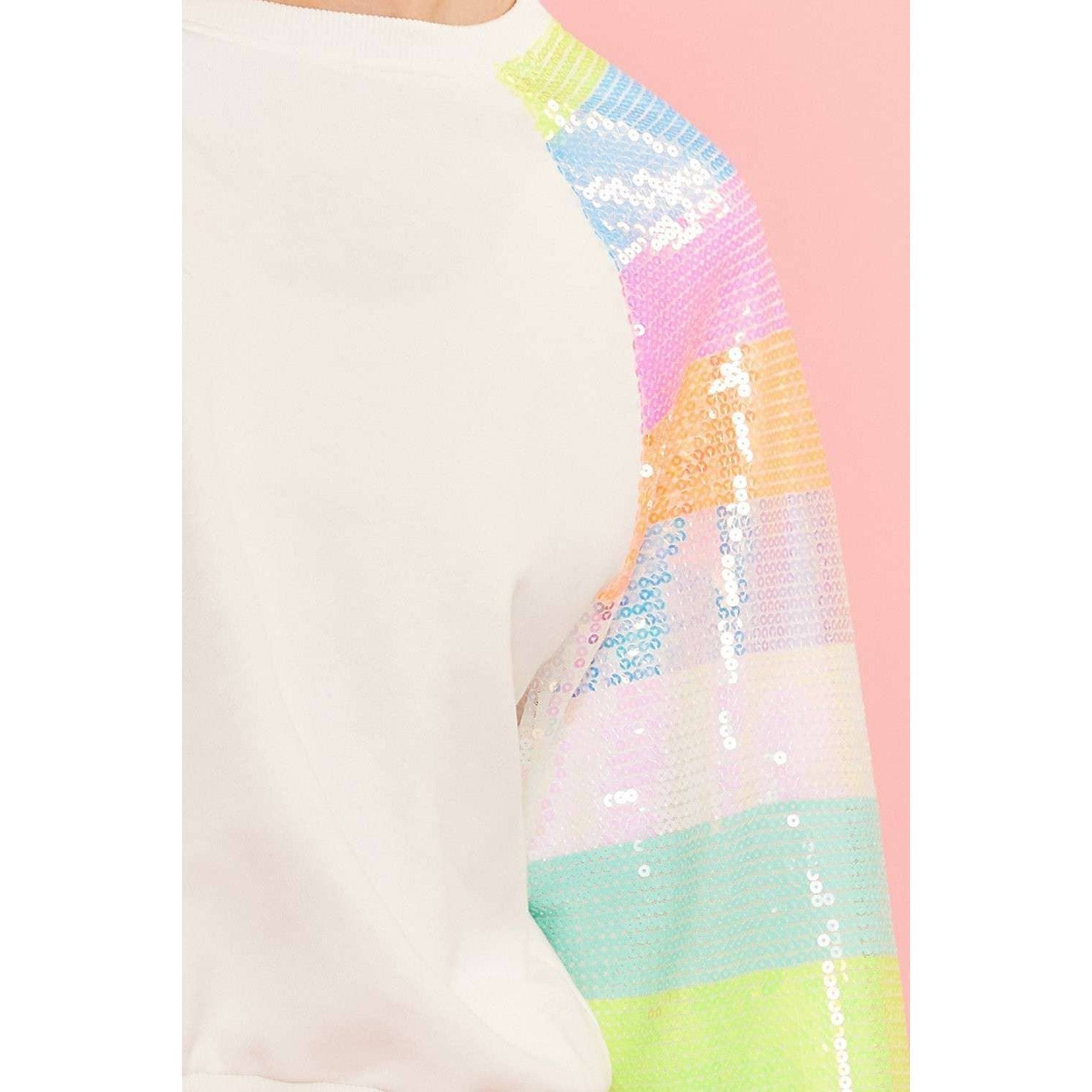 Color Block Sequin Sleeves French Terry Top [Available in SM - L]