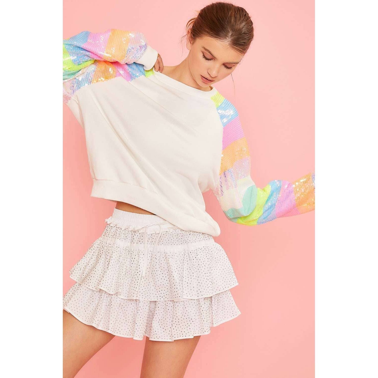 Color Block Sequin Sleeves French Terry Top [Available in SM - L]