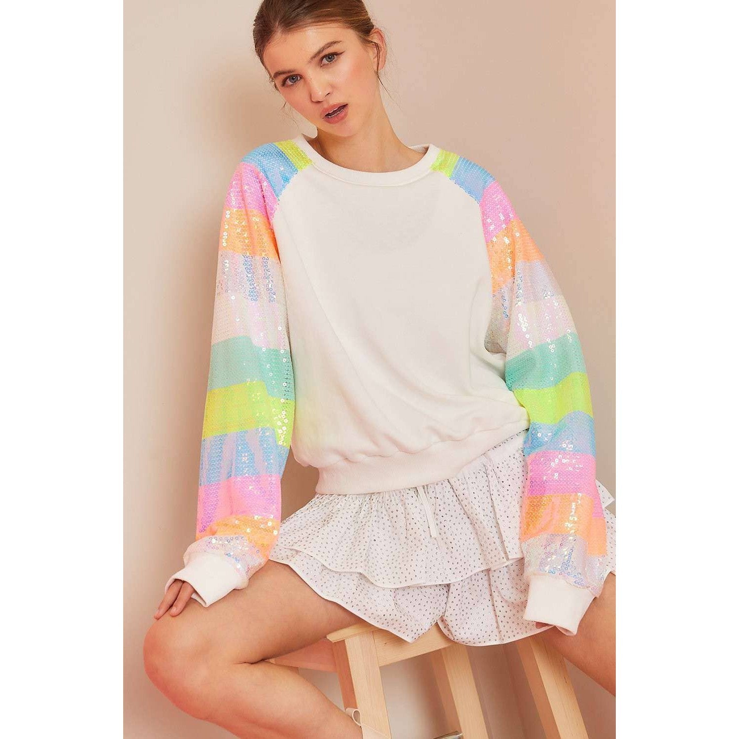 Color Block Sequin Sleeves French Terry Top [Available in SM - L]