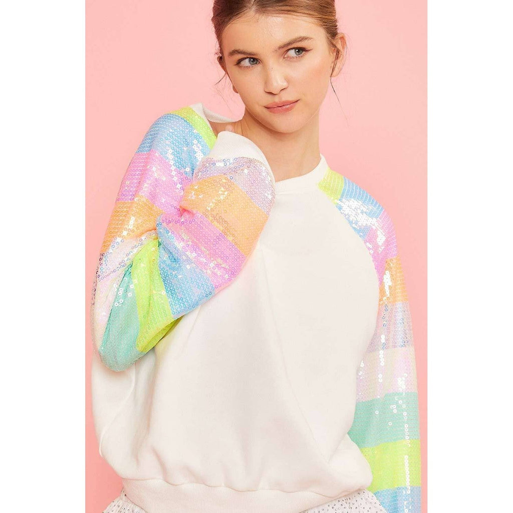 Color Block Sequin Sleeves French Terry Top [Available in SM - L]