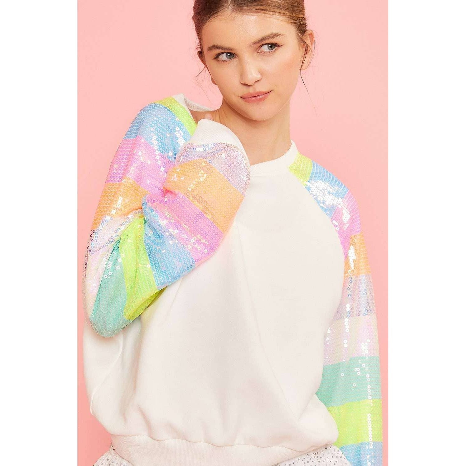 Color Block Sequin Sleeves French Terry Top [Available in SM - L]