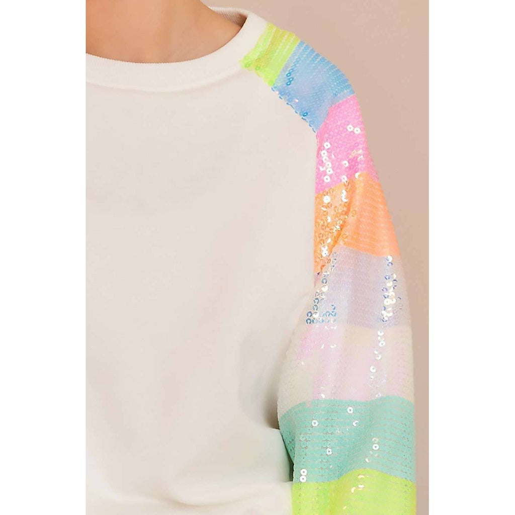 Color Block Sequin Sleeves French Terry Top [Available in SM - L]