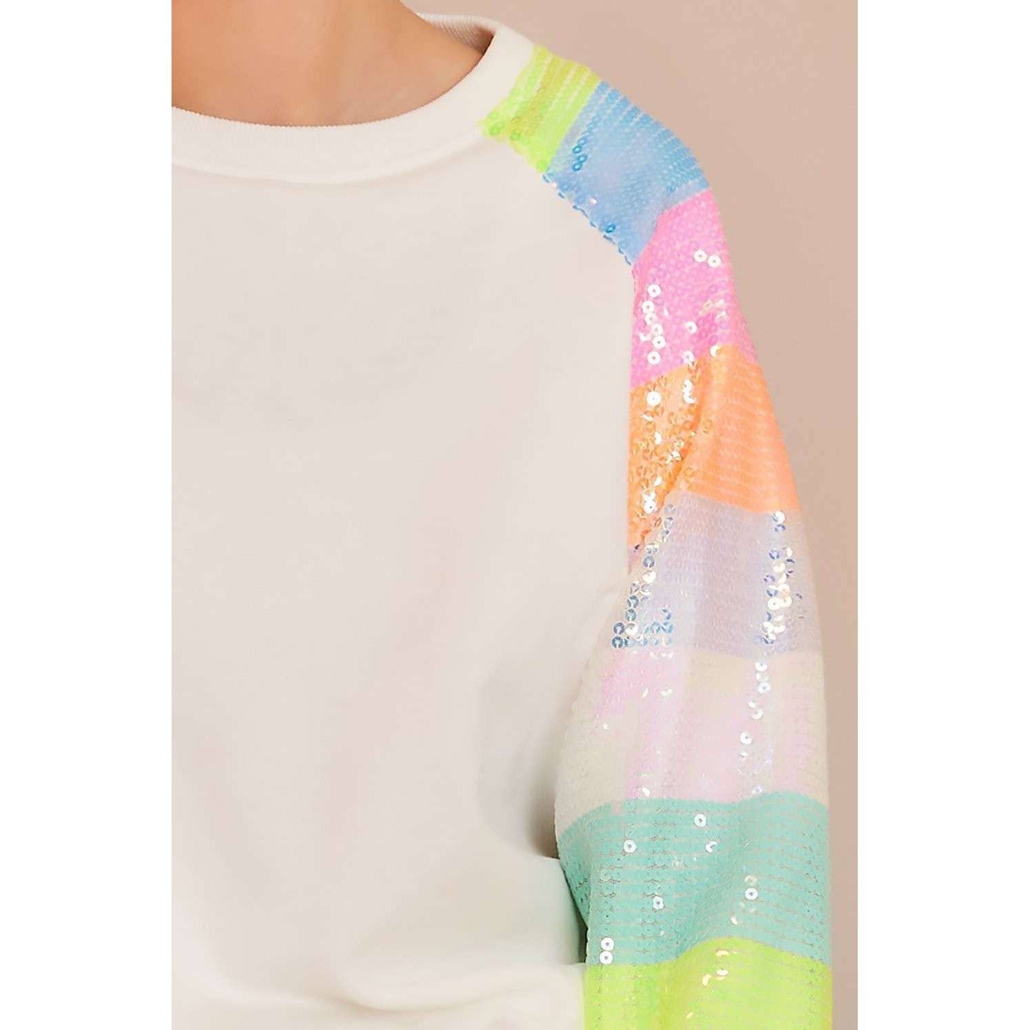 Color Block Sequin Sleeves French Terry Top [Available in SM - L]