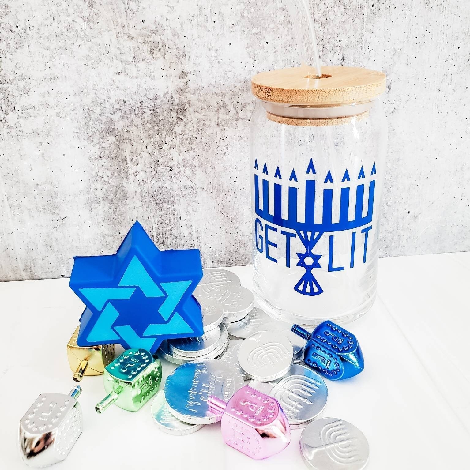 Color Changing Get Lit Hanukkah Glass Can Cup
