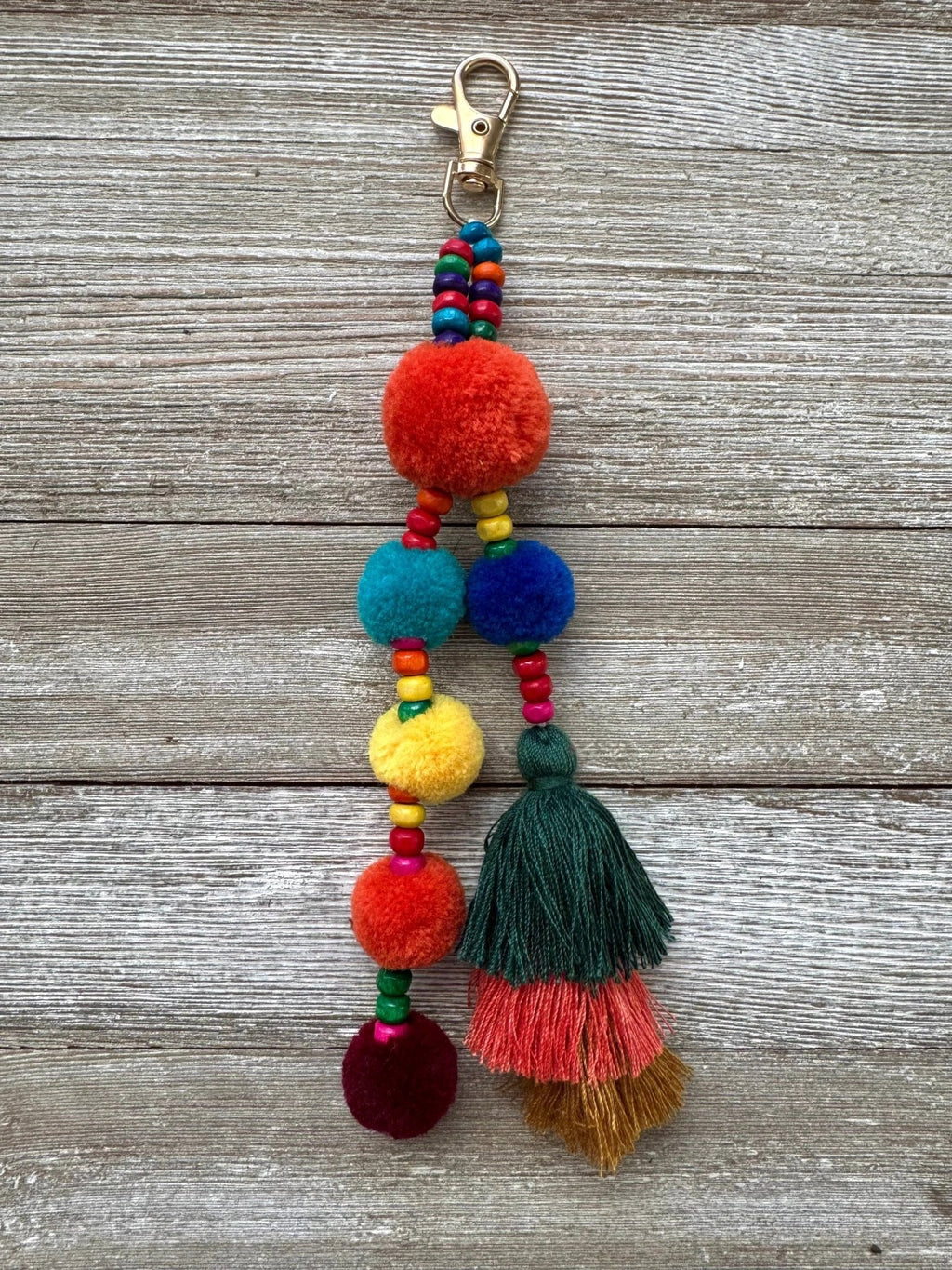 Colorful Beaded Pom Pom Tassel Keychain / Bag Charm by Bespattered Facade