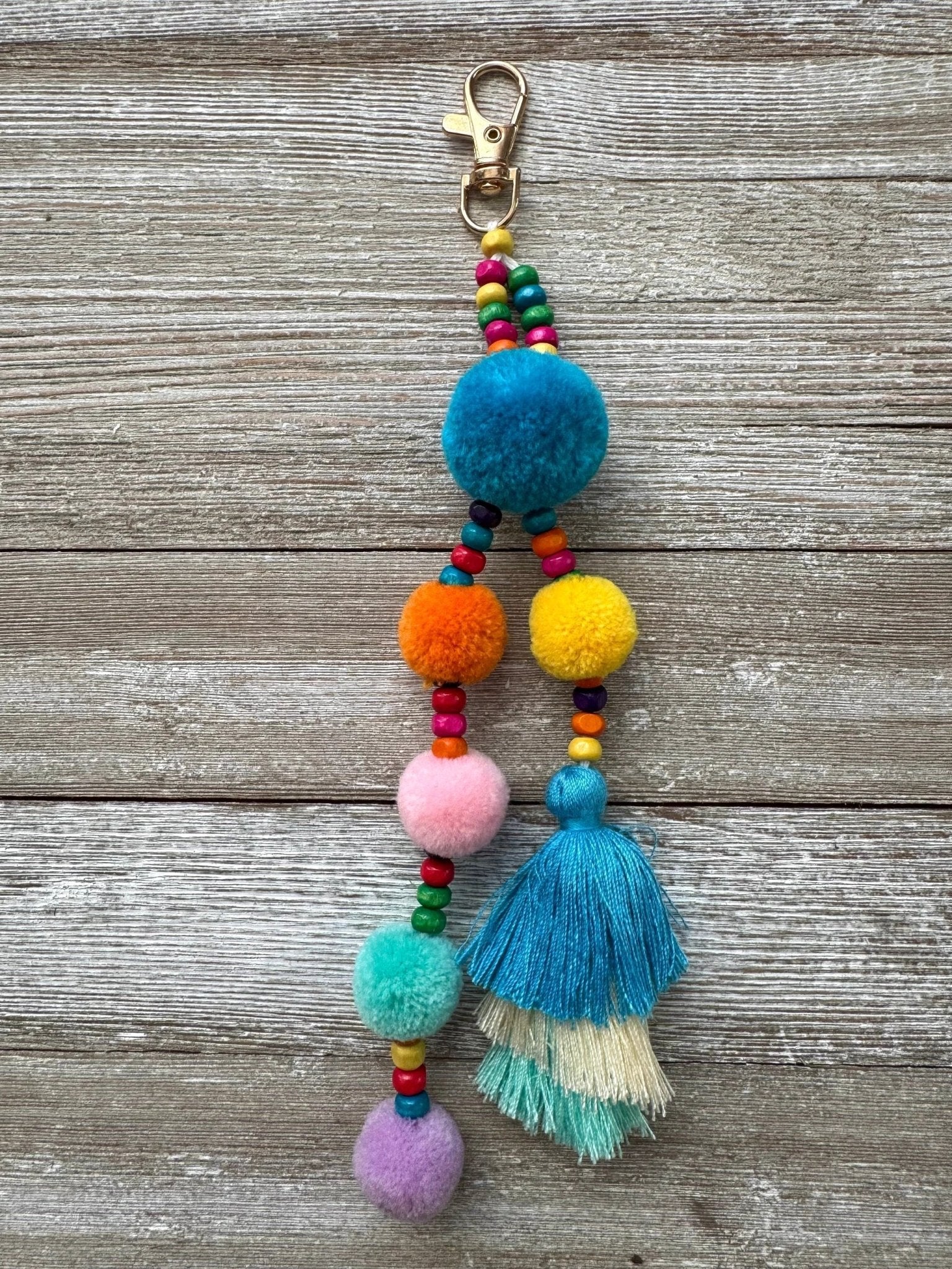 Colorful Beaded Pom Pom Tassel Keychain / Bag Charm by Bespattered Facade