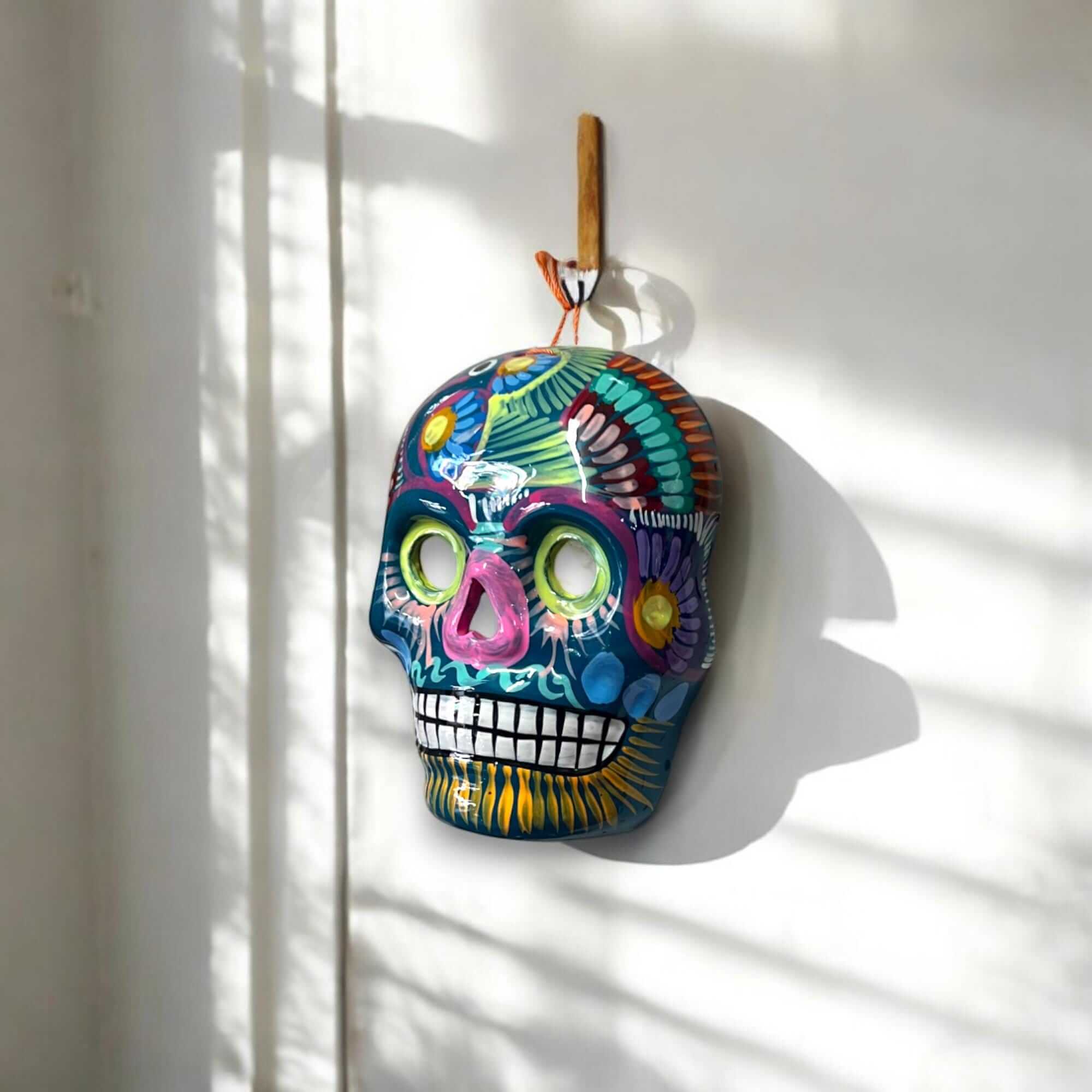 Colorful Calavera Skull | Hand - Painted Mexican Wall Art Decor Guerrero Wall Art La Vie Bien Colorful Calavera Skull | Hand - Painted Mexican Wall Art Decor