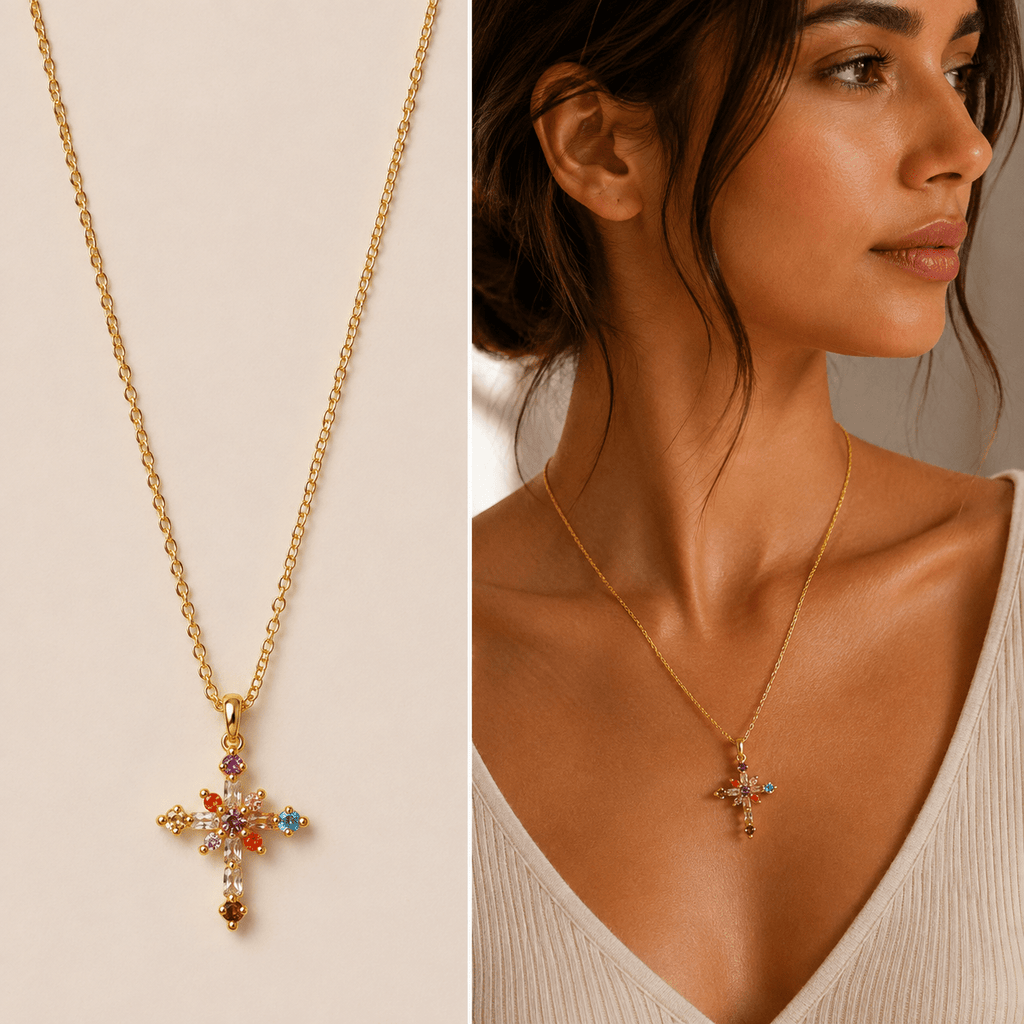 Colorful Cross Necklace Necklace La Vie Bien Colorful Cross Necklace